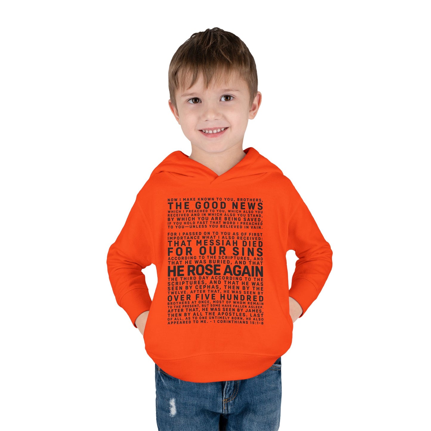 The Gospel - Toddler Pullover Hoodie - Front Text, Dark Lettered Edition - (13 Colors)