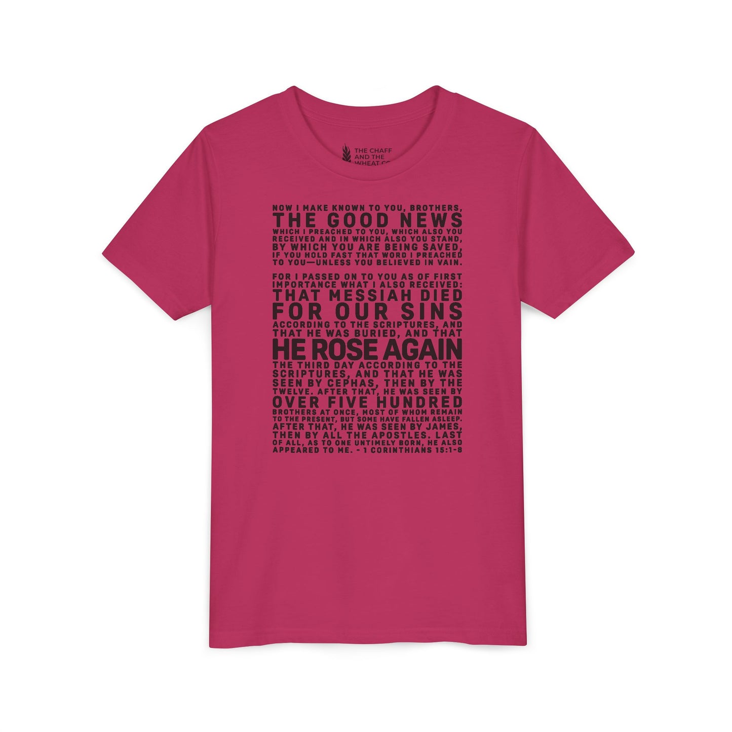 The Gospel - Youth Short Sleeve Tee - Front Text, Dark-Lettered Edition - (17 Colors)