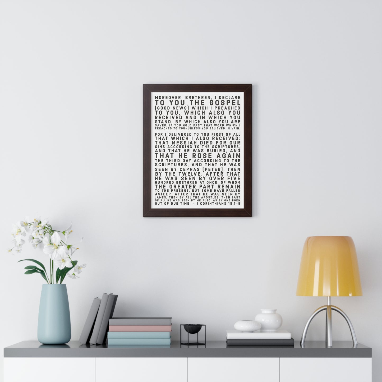 'I declare to you the gospel' - (4 Size and 3 Frame Color Options) - Framed Vertical Poster