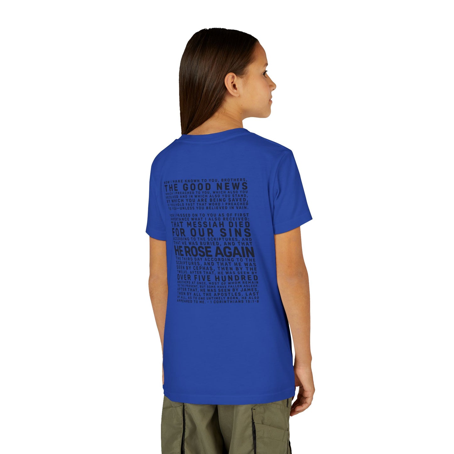 The Gospel - Youth Short Sleeve Tee - Back Text, Dark-Lettered Edition - (17 Colors)
