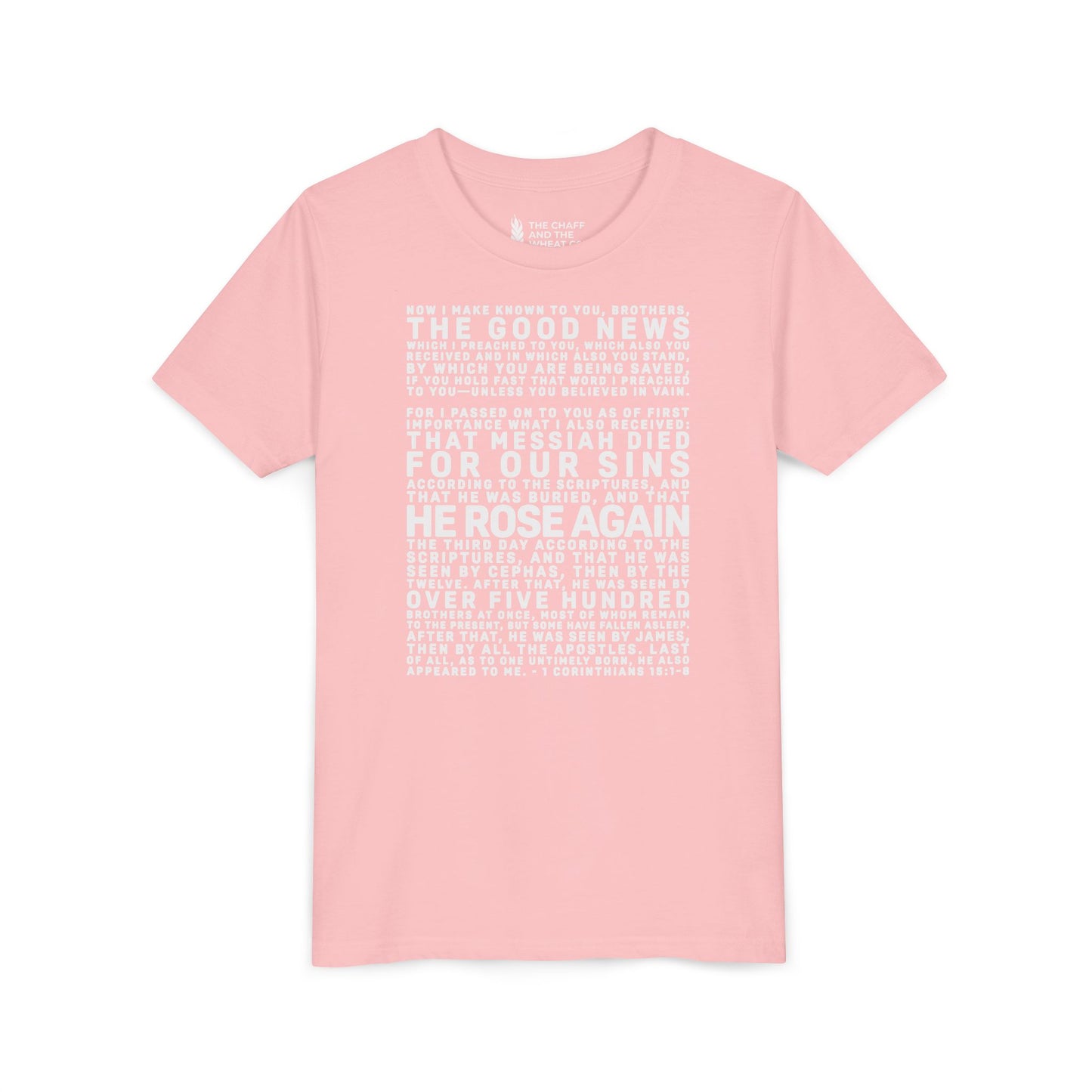 The Gospel - Youth Short Sleeve Tee - Back Text, Light-Lettered Edition - (22 Colors)