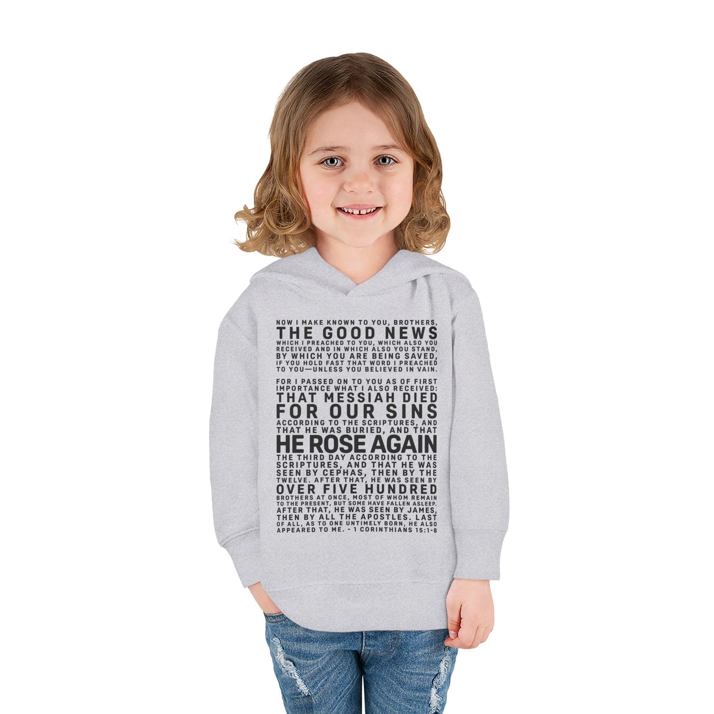 The Gospel - Toddler Pullover Hoodie - Front Text, Dark Lettered Edition - (13 Colors)