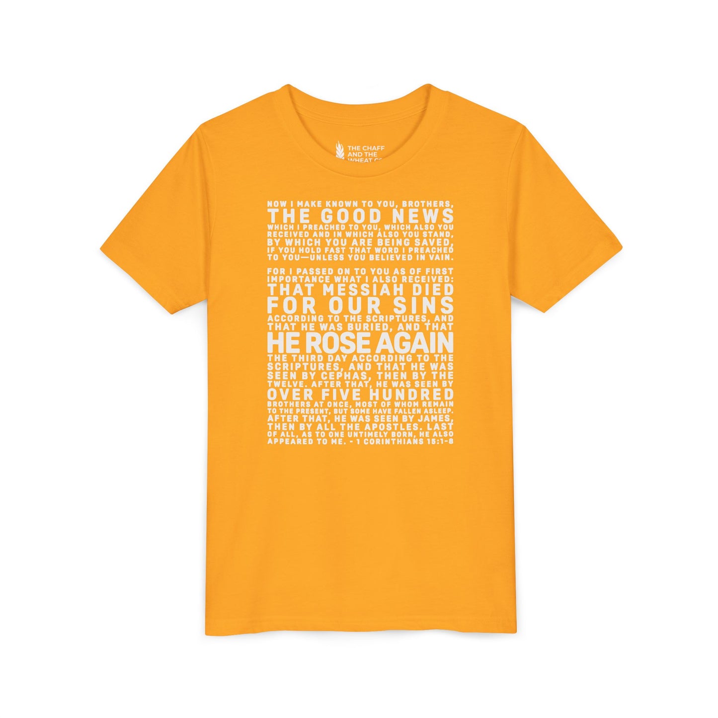 The Gospel - Youth Short Sleeve Tee - Back Text, Light-Lettered Edition - (22 Colors)
