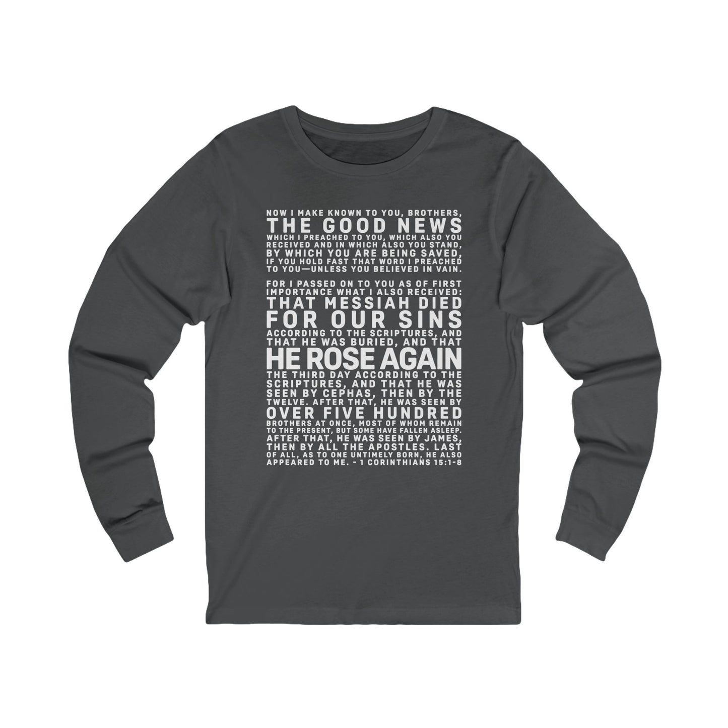 The Gospel - Adult Unisex Long Sleeve Tee - Front Text, Light Lettered Edition - (12 Colors)