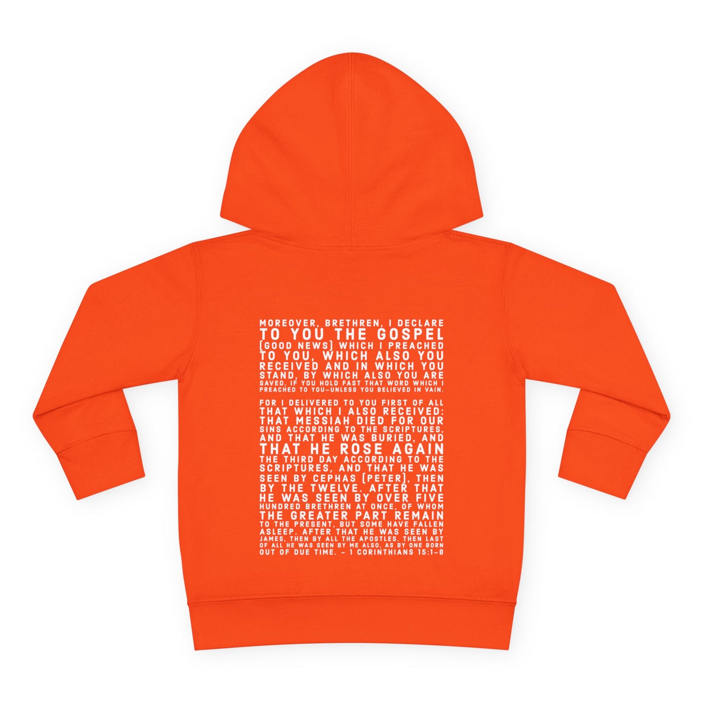 'I declare to you the gospel' - Back Text, Light Lettered Edition - (15 Color Options) - Toddler Pullover Fleece Hoodie