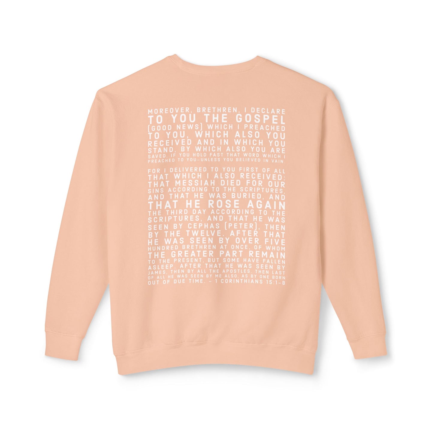 'I declare to you the gospel' - Back Text, Light Lettered Edition - (10 Color Options) - Adult Unisex Lightweight Crewneck Sweatshirt