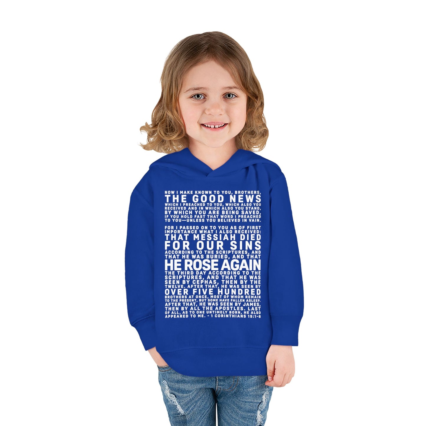 The Gospel - Toddler Pullover Hoodie - Front Text, Light Lettered Edition - (15 Colors)