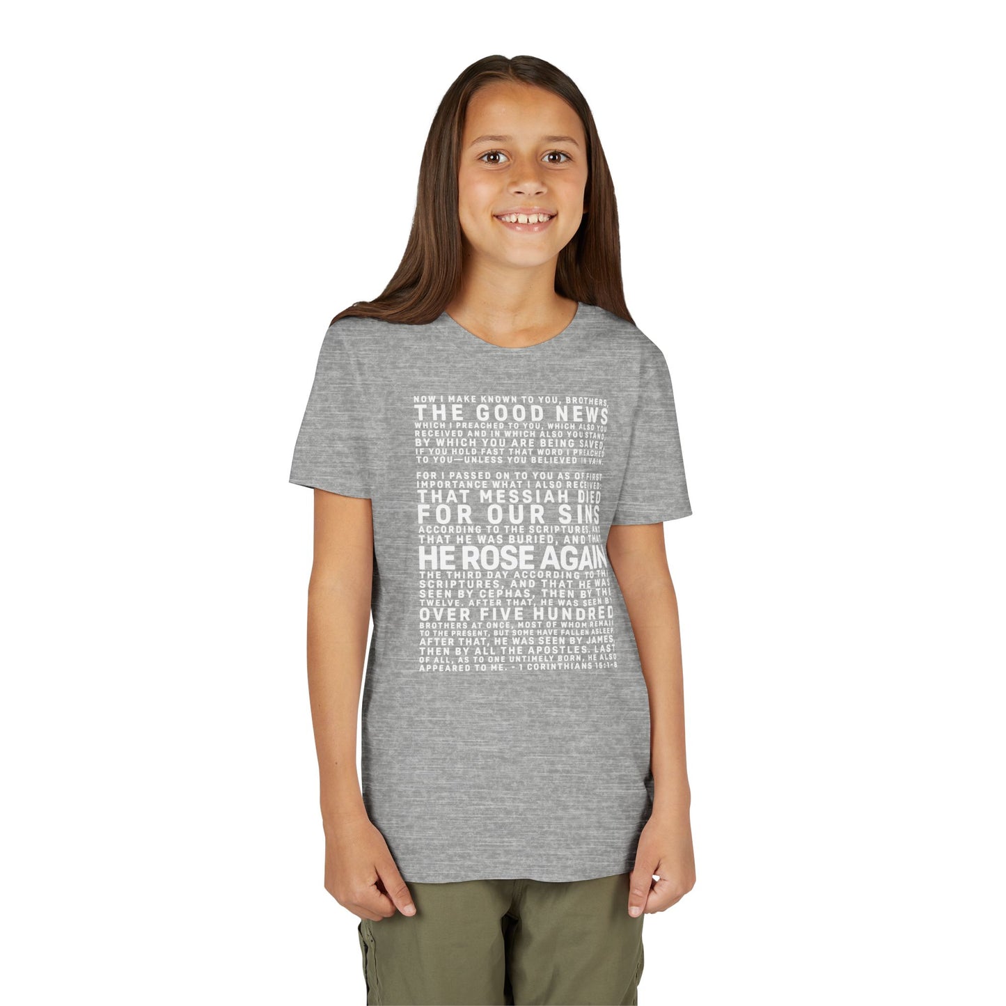 The Gospel - Youth Short Sleeve Tee - Back Text, Light-Lettered Edition - (22 Colors)