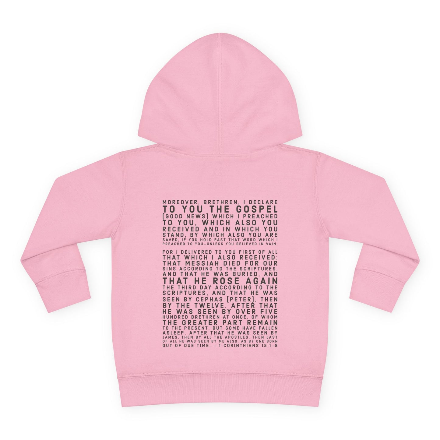'I declare to you the gospel' - Back Text, Dark Lettered Edition - (7 Color Options) - Toddler Pullover Fleece Hoodie