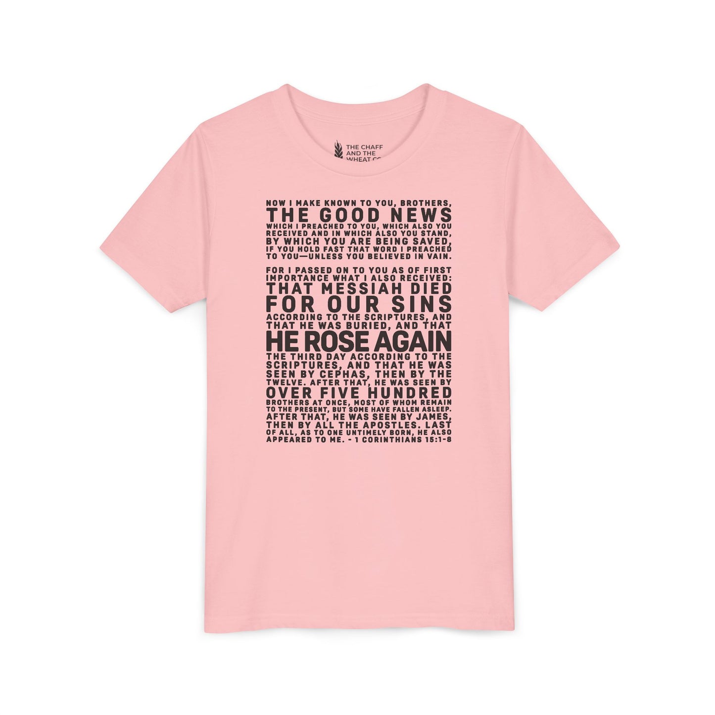 The Gospel - Youth Short Sleeve Tee - Front Text, Dark-Lettered Edition - (17 Colors)