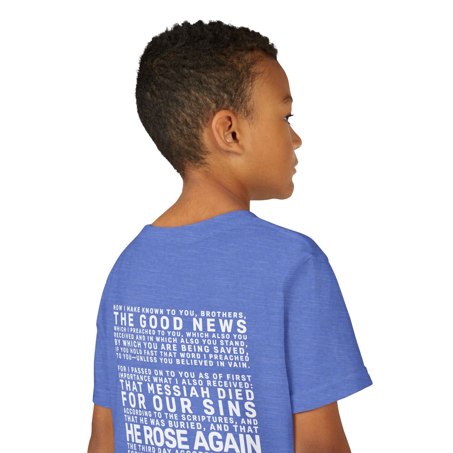 The Gospel - Youth Short Sleeve Tee - Back Text, Light-Lettered Edition - (22 Colors)