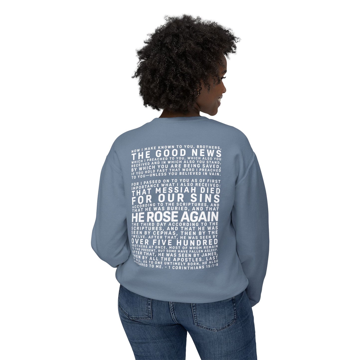 The Gospel - Adult Unisex Crewneck Sweatshirt - Back Text, Light Lettered Edition - (11 Colors)