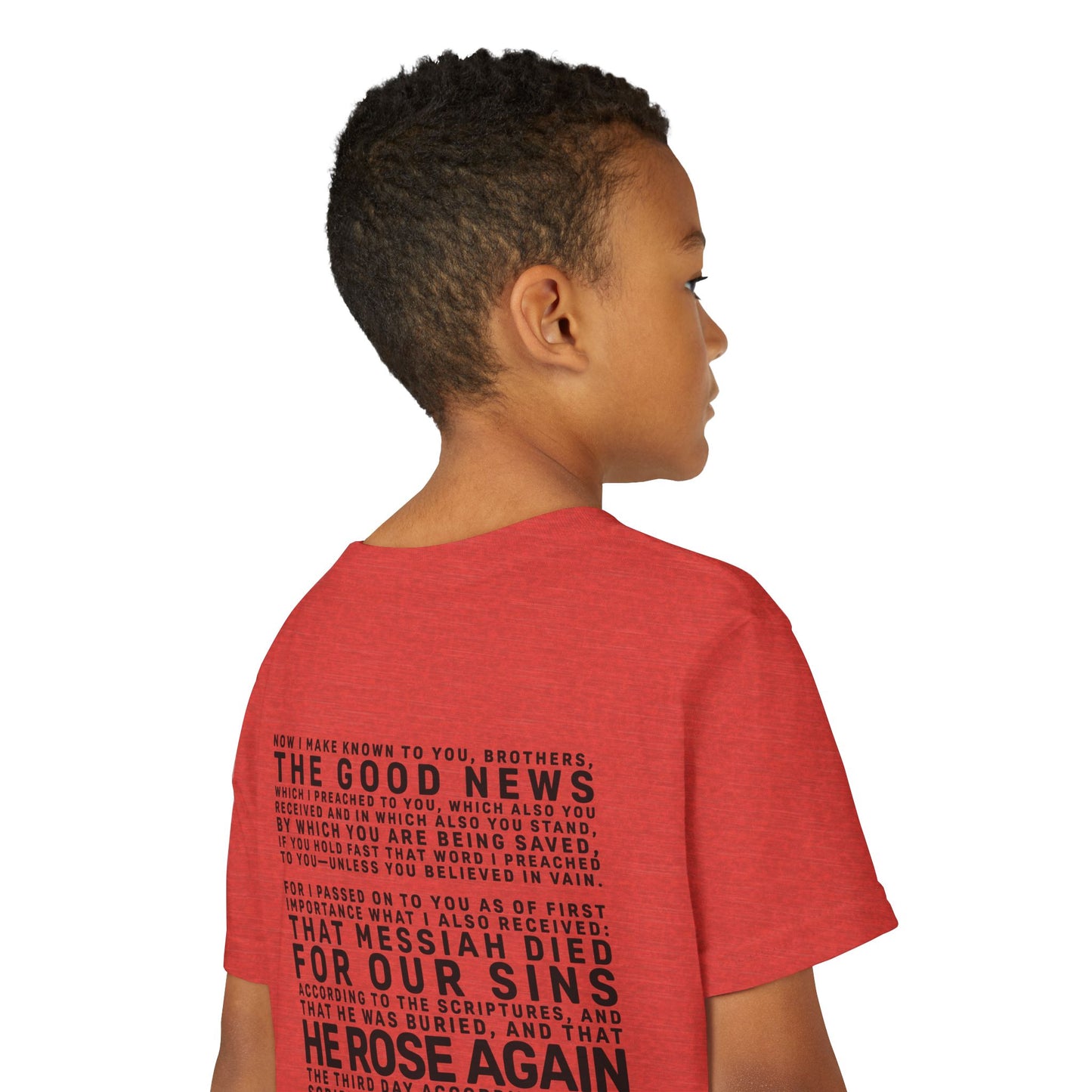 The Gospel - Youth Short Sleeve Tee - Back Text, Dark-Lettered Edition - (17 Colors)