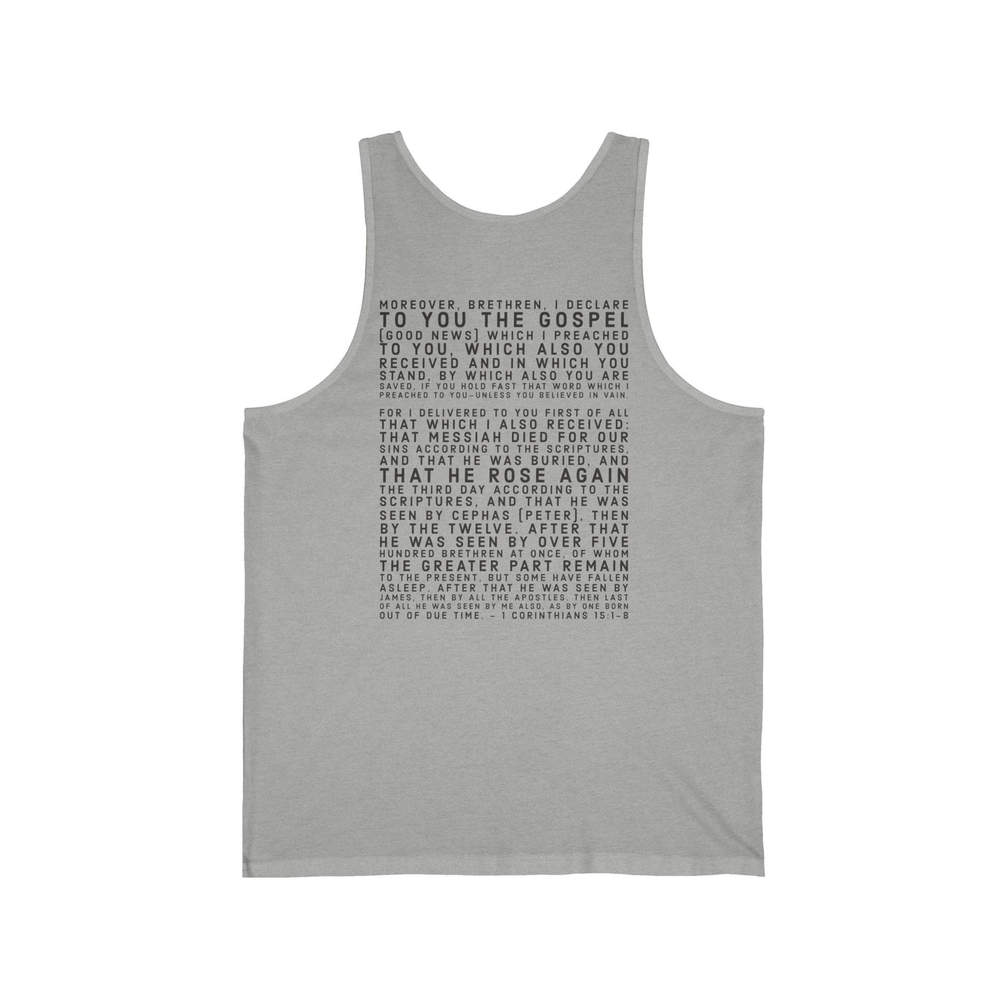 'I declare to you the gospel' - Back Text, Dark Lettered Edition - (4 Color Options) - Adult Unisex Jersey Tank
