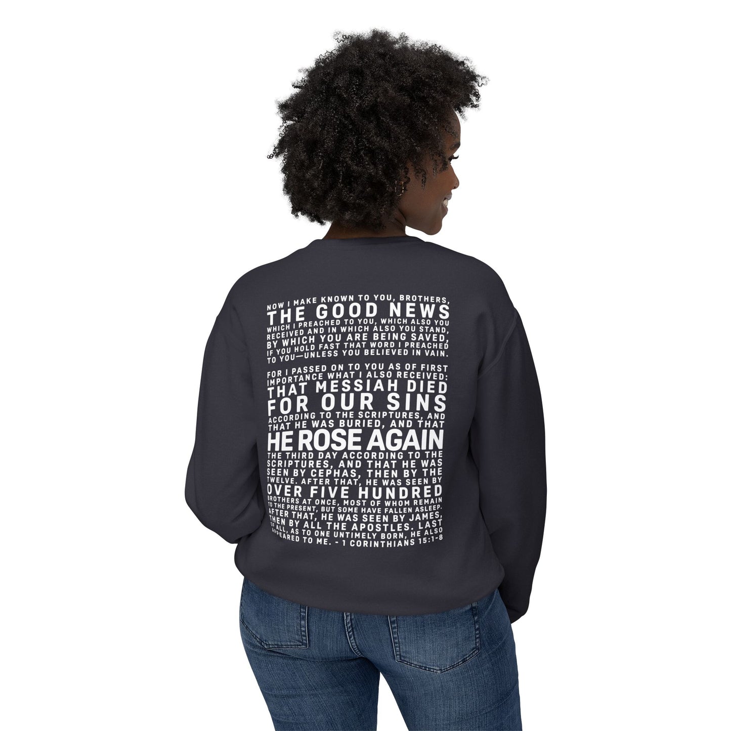 The Gospel - Adult Unisex Crewneck Sweatshirt - Back Text, Light Lettered Edition - (11 Colors)