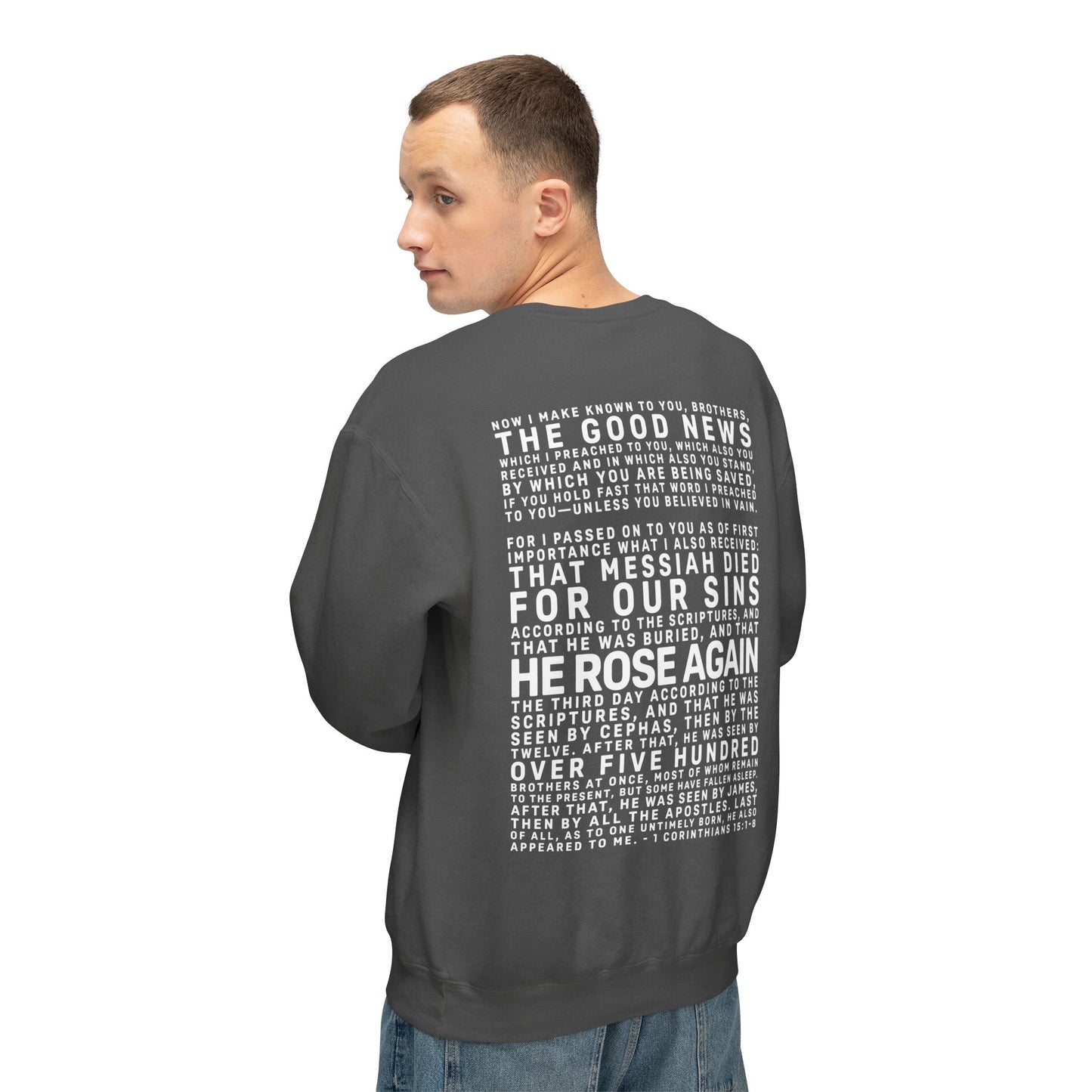 The Gospel - Adult Unisex Crewneck Sweatshirt - Back Text, Light Lettered Edition - (11 Colors)