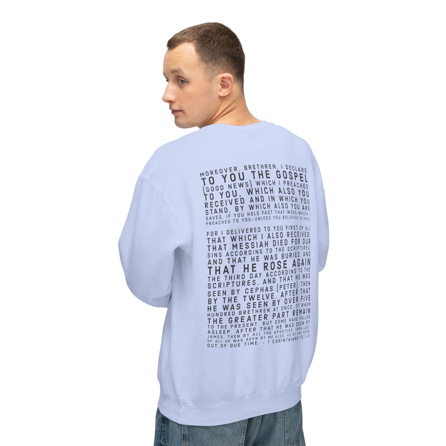 Copy of 'I declare to you the gospel' - Back Text, Dark Lettered Edition - (7 Color Options) - Adult Unisex Lightweight Crewneck Sweatshirt