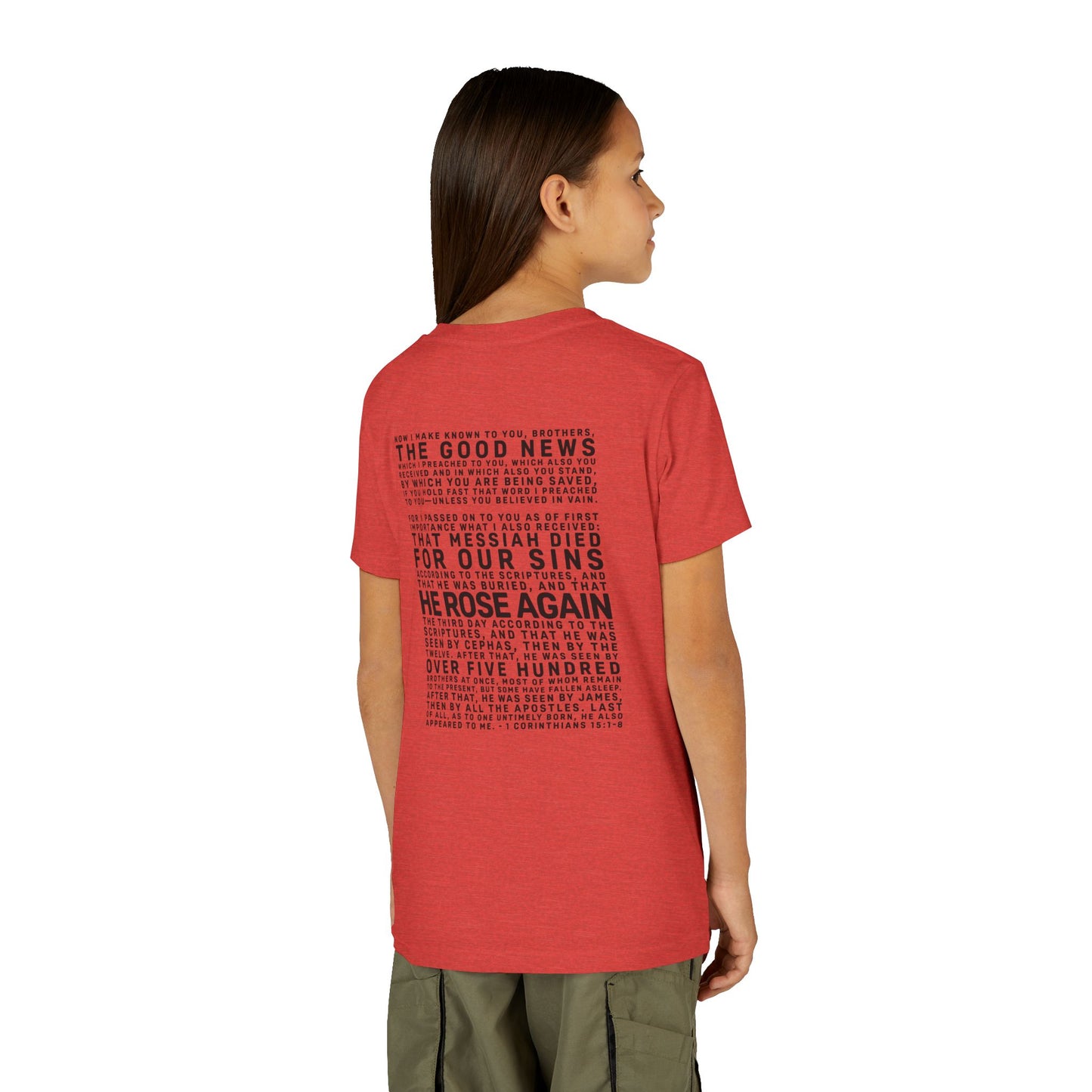 The Gospel - Youth Short Sleeve Tee - Back Text, Dark-Lettered Edition - (17 Colors)