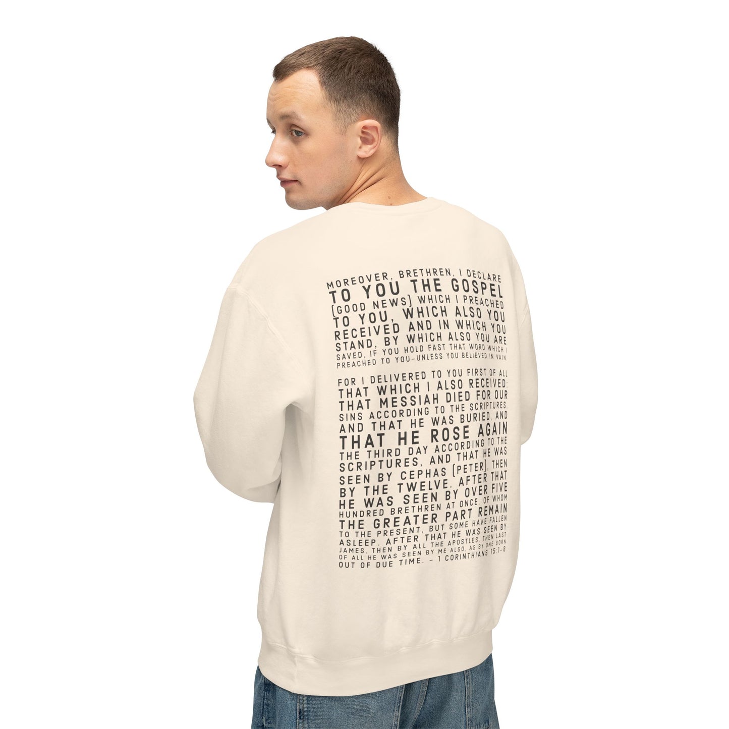 Copy of 'I declare to you the gospel' - Back Text, Dark Lettered Edition - (7 Color Options) - Adult Unisex Lightweight Crewneck Sweatshirt