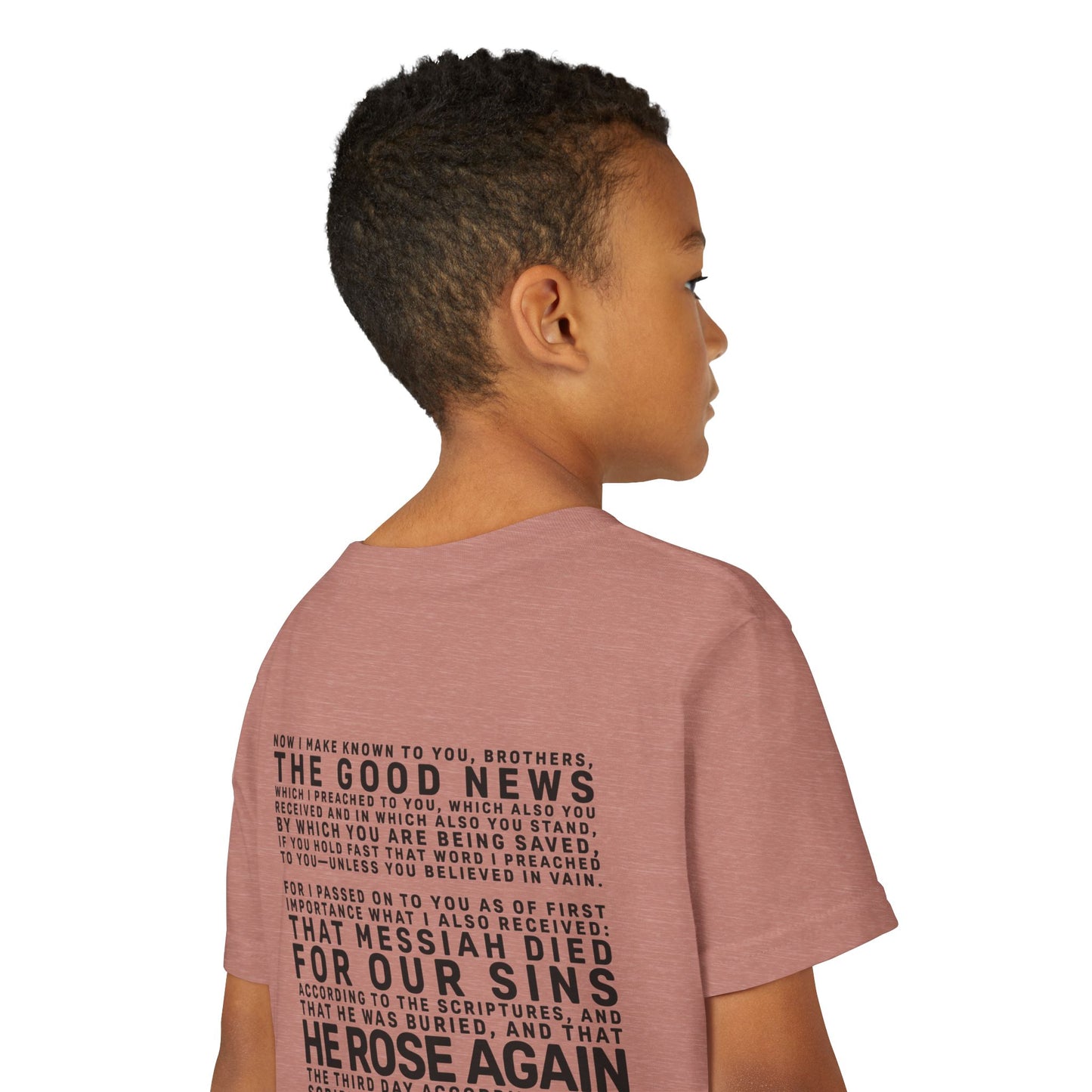 The Gospel - Youth Short Sleeve Tee - Back Text, Dark-Lettered Edition - (17 Colors)