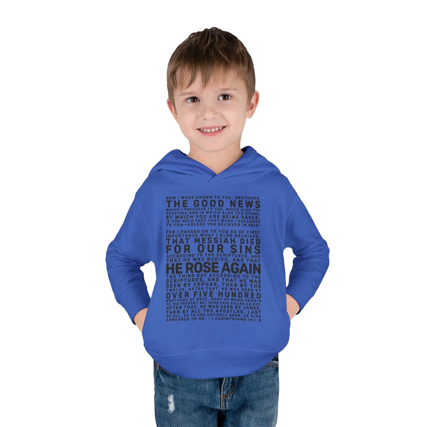 The Gospel - Toddler Pullover Hoodie - Front Text, Dark Lettered Edition - (13 Colors)