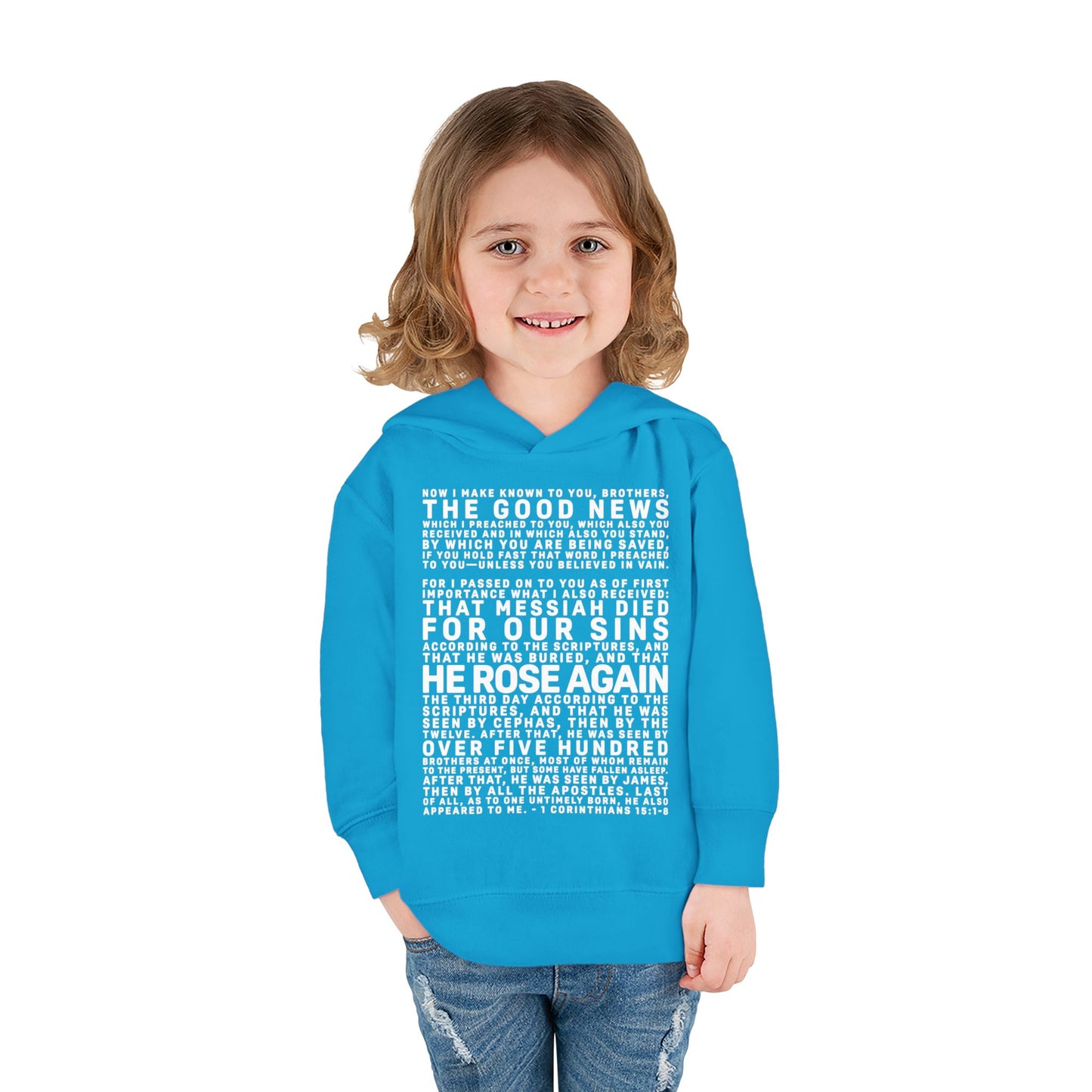 The Gospel - Toddler Pullover Hoodie - Front Text, Light Lettered Edition - (15 Colors)