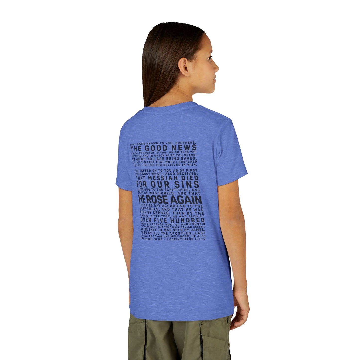 The Gospel - Youth Short Sleeve Tee - Back Text, Dark-Lettered Edition - (17 Colors)