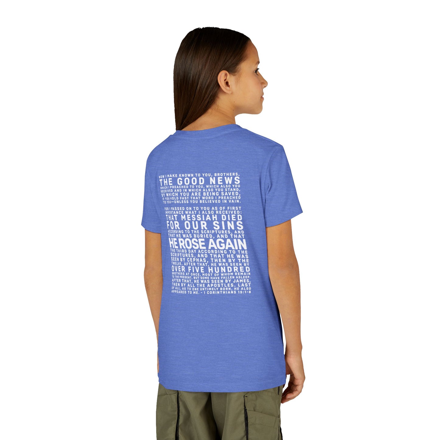 The Gospel - Youth Short Sleeve Tee - Back Text, Light-Lettered Edition - (22 Colors)