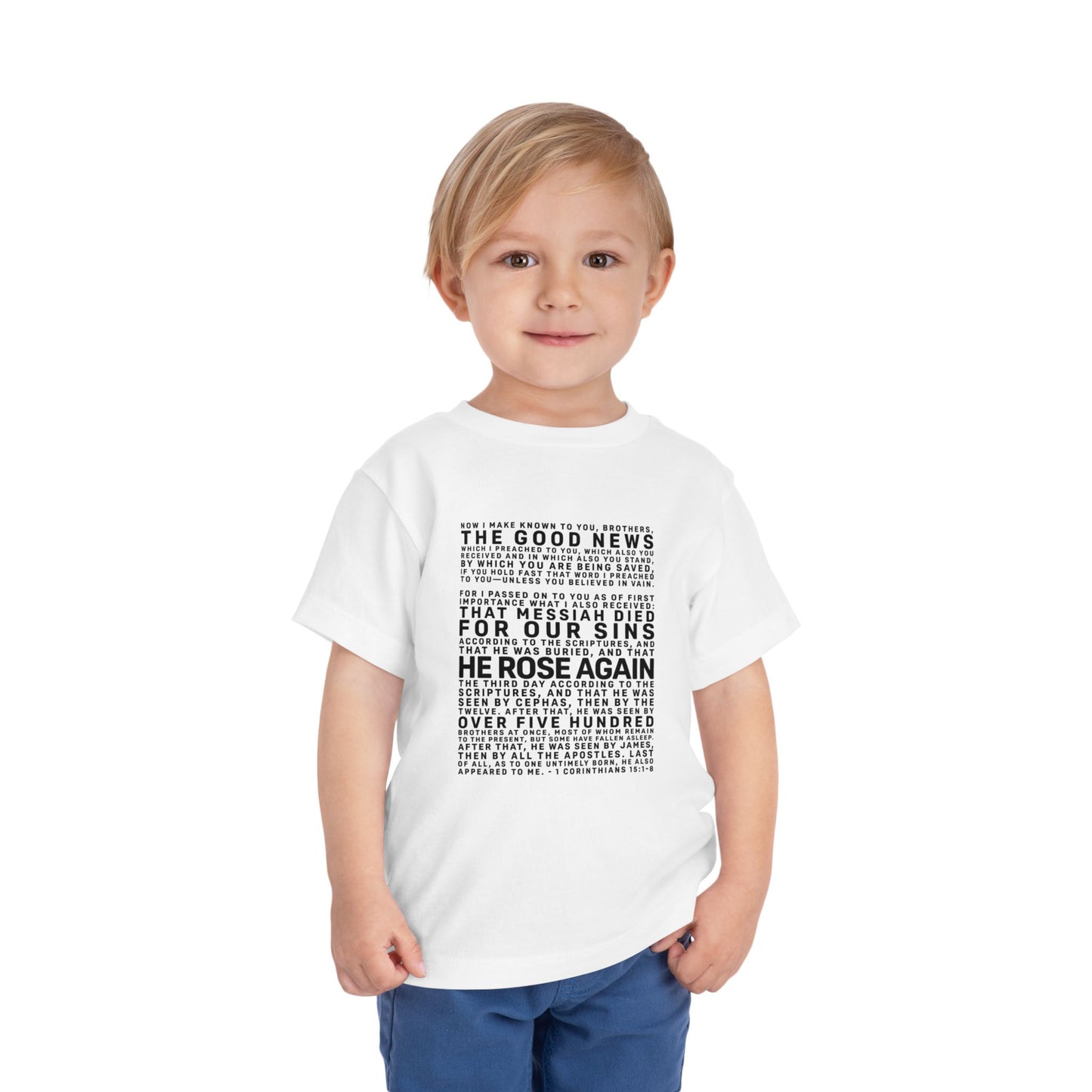 The Gospel - Toddler Short Sleeve Tee - Front Text, Dark-Lettered Edition - (16 Colors)