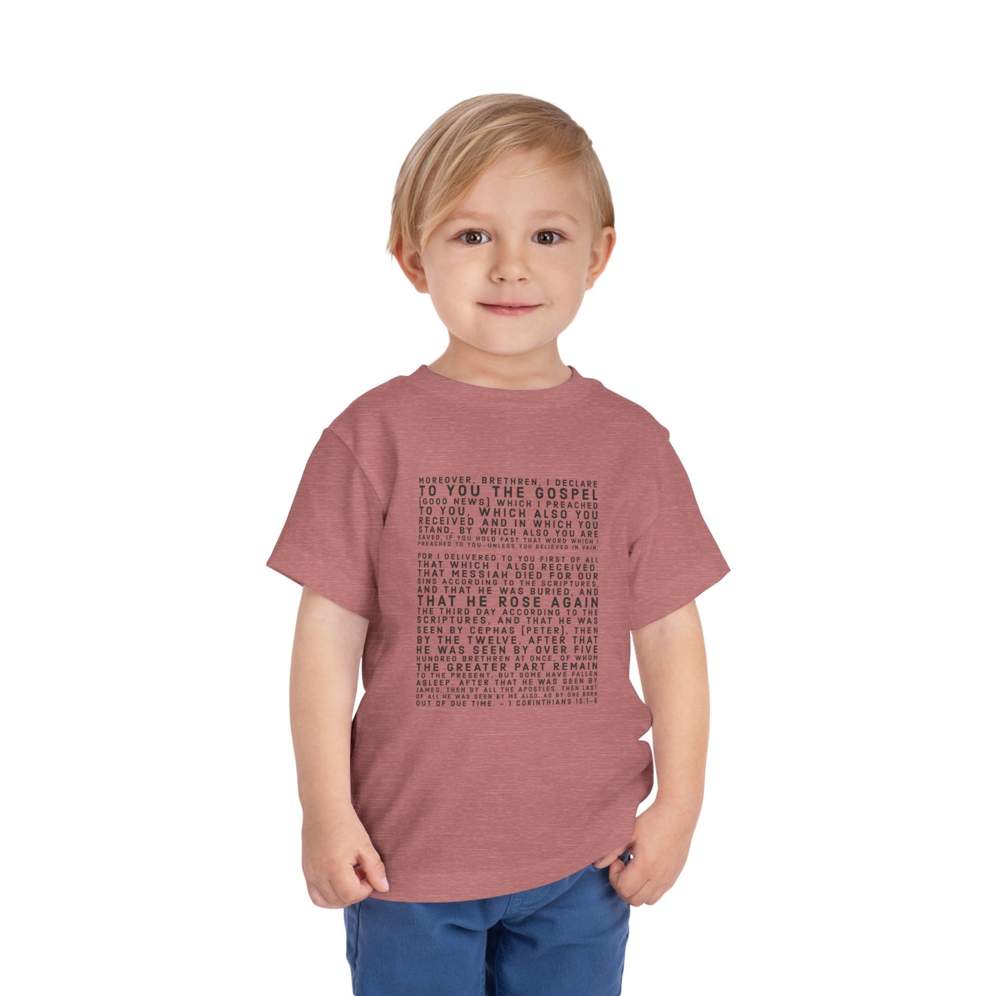 'I declare to you the gospel' - Front Text, Dark-Lettered Edition - (9 Color Options) - Toddler Short Sleeve Tee