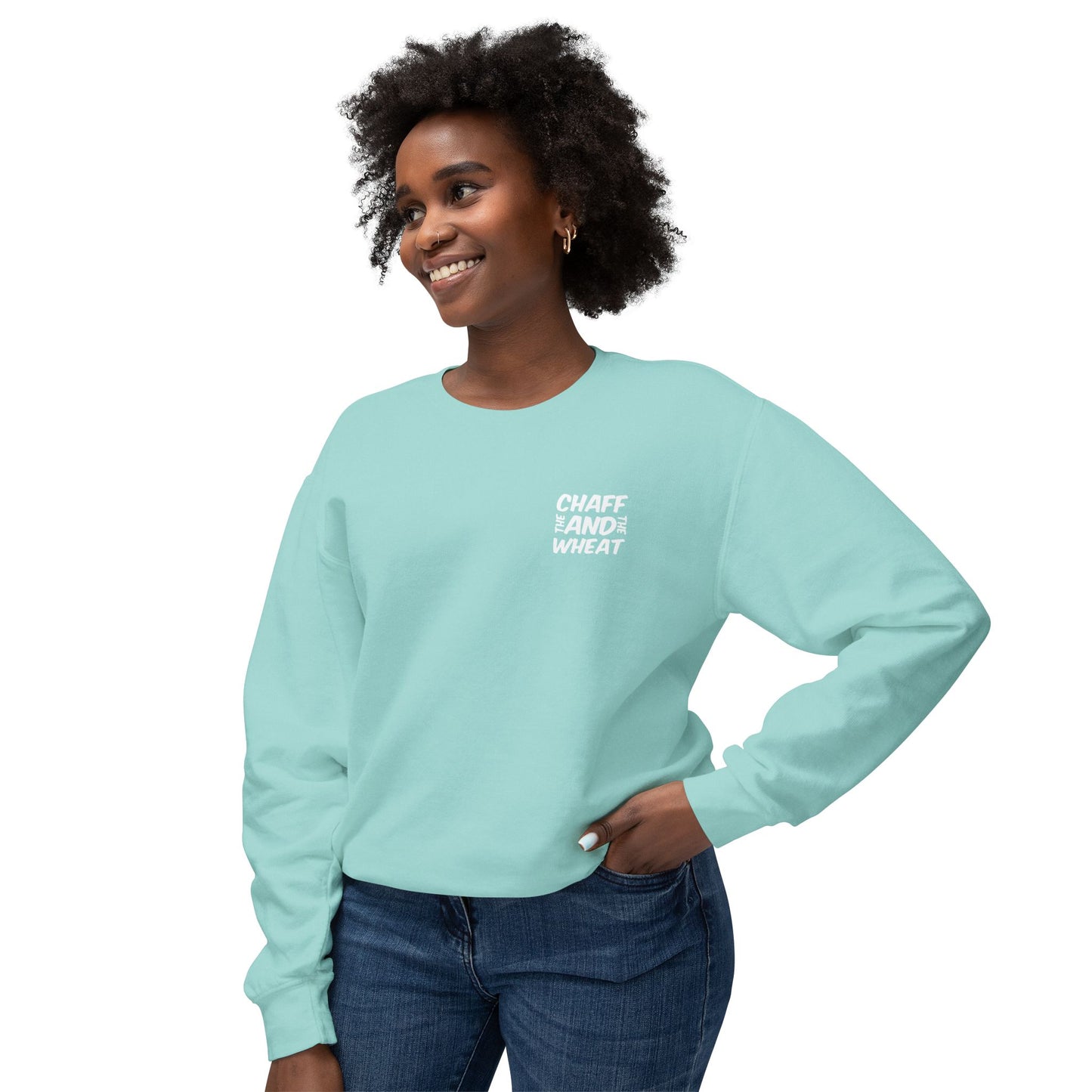 'I declare to you the gospel' - Back Text, Light Lettered Edition - (10 Color Options) - Adult Unisex Lightweight Crewneck Sweatshirt