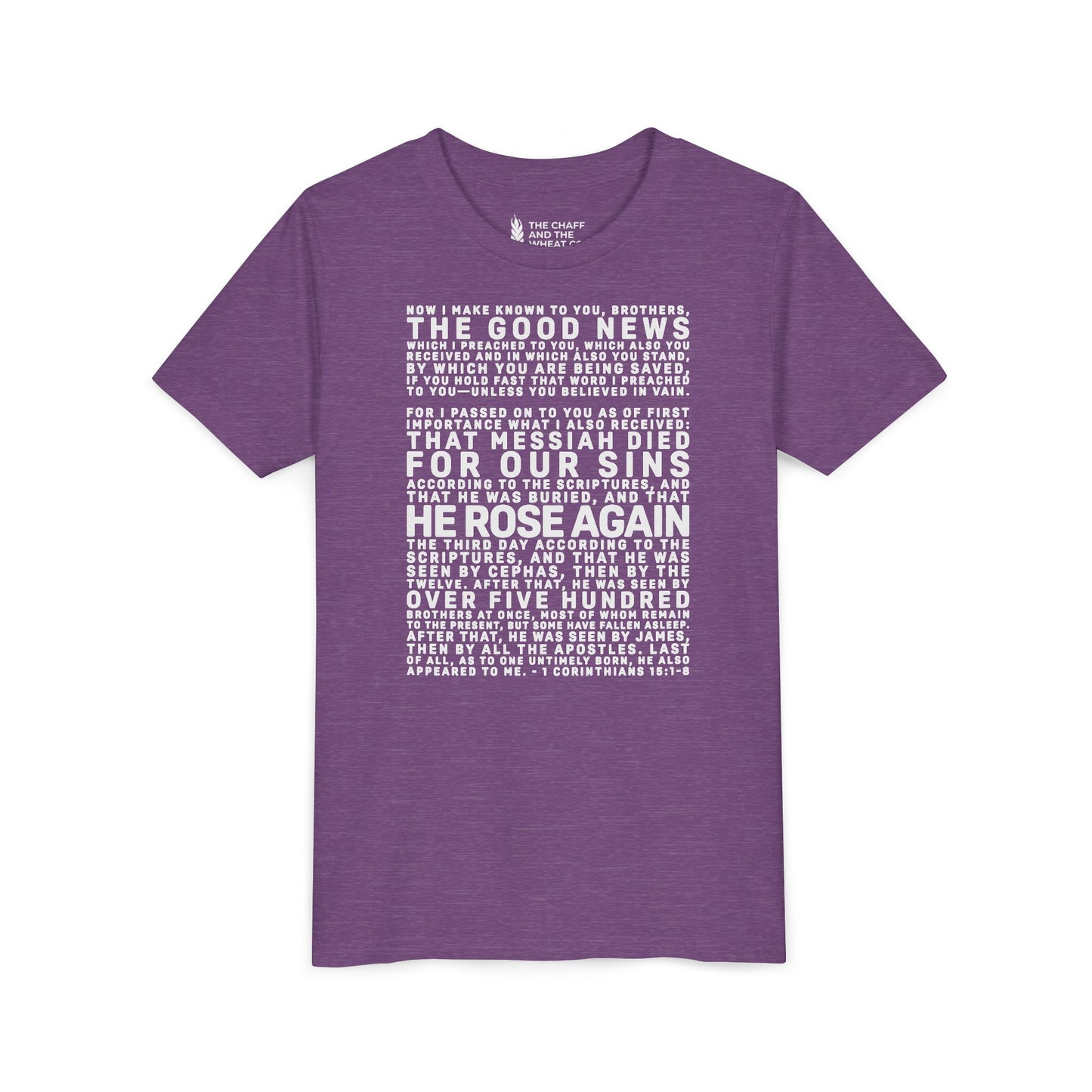 The Gospel - Youth Short Sleeve Tee - Back Text, Light-Lettered Edition - (22 Colors)
