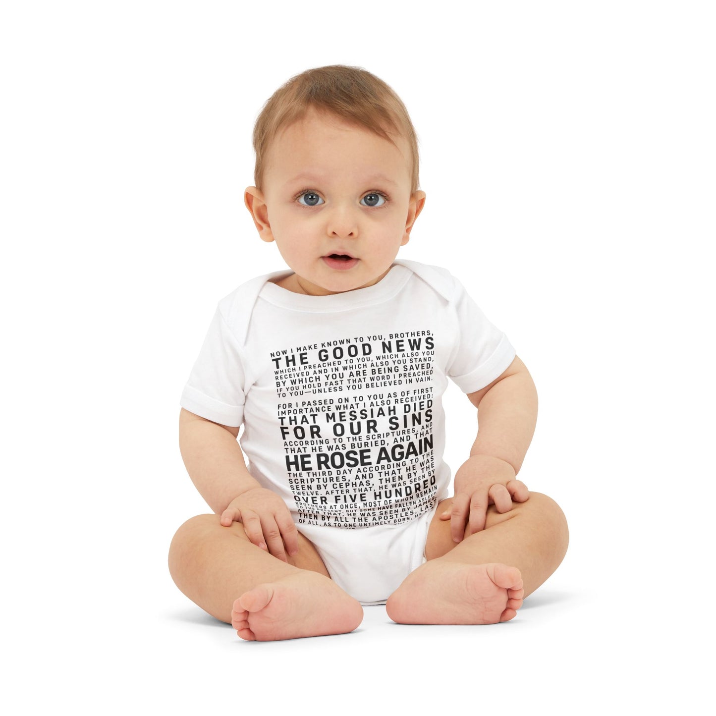 The Gospel - Infant (3M-24M) One Piece - Front Text, Dark Lettered Edition - (8 Colors)