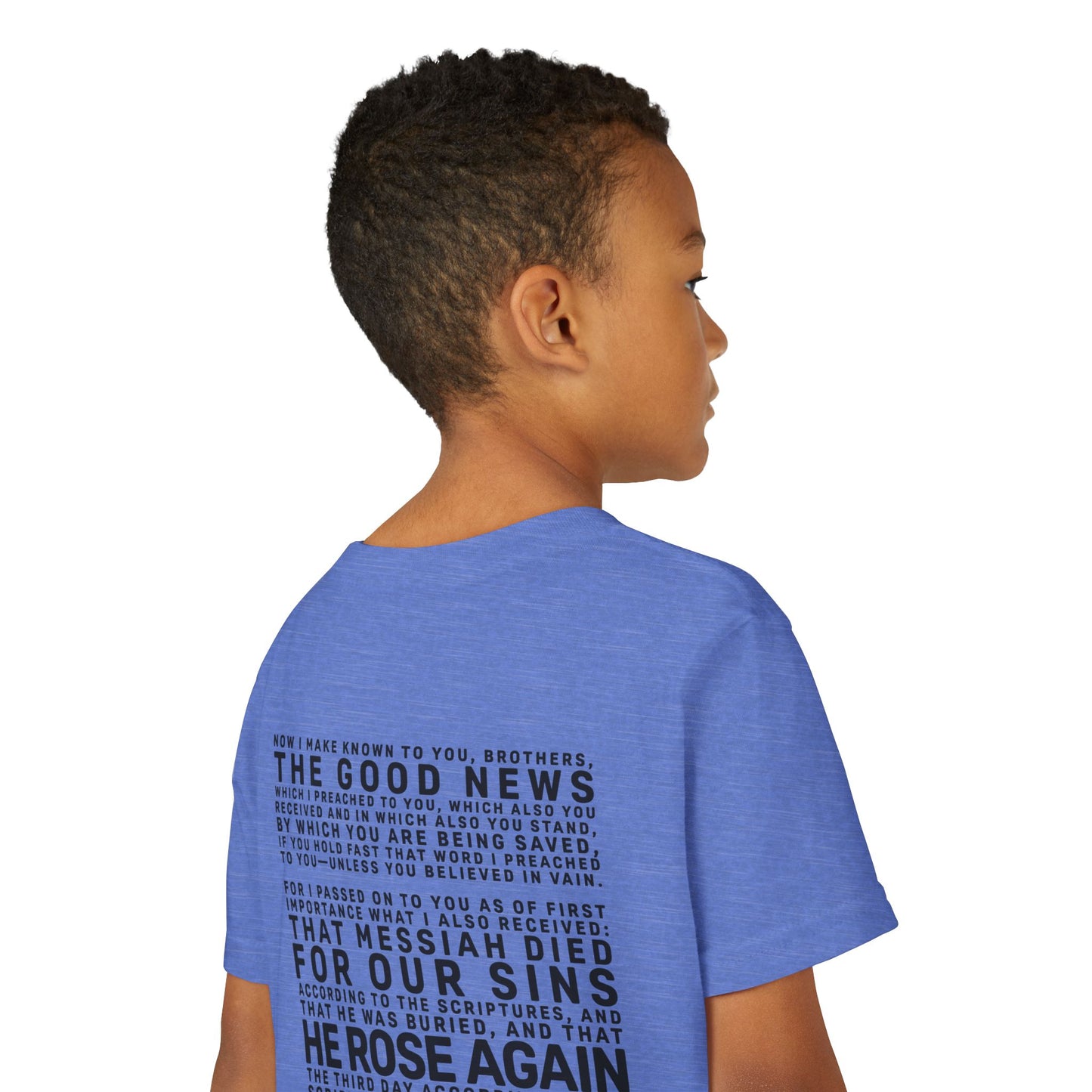 The Gospel - Youth Short Sleeve Tee - Back Text, Dark-Lettered Edition - (17 Colors)
