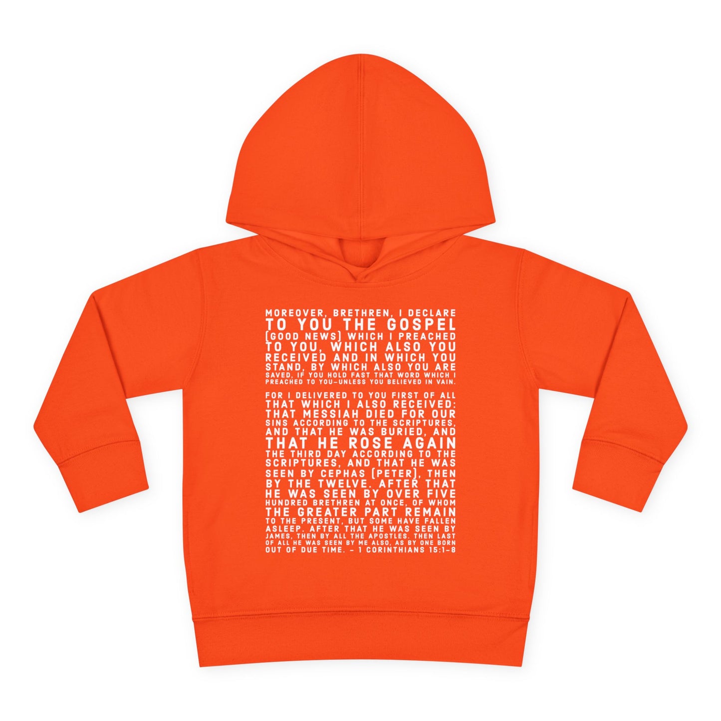 'I declare to you the gospel' - Front Text, Light Lettered Edition - (15 Color Options) - Toddler Pullover Fleece Hoodie