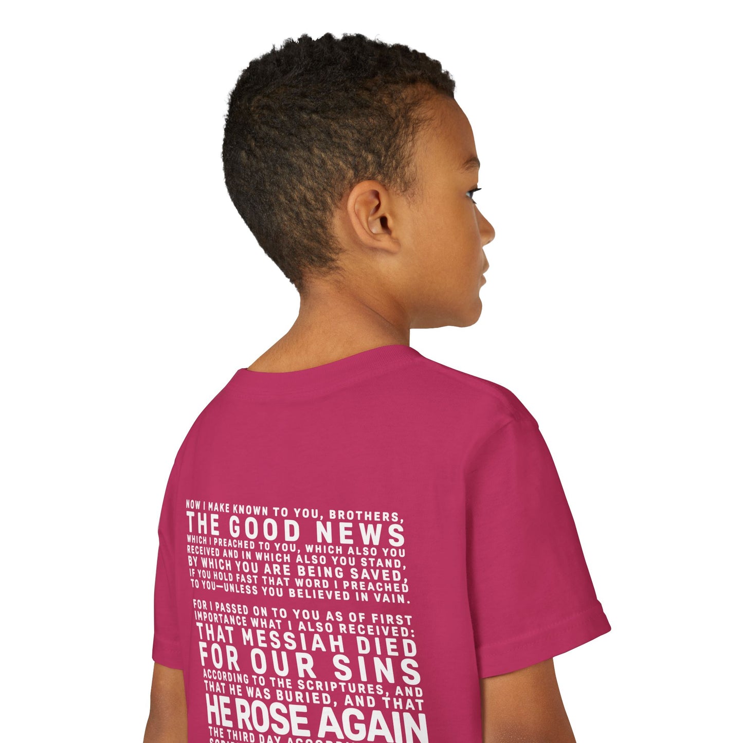 The Gospel - Youth Short Sleeve Tee - Back Text, Light-Lettered Edition - (22 Colors)