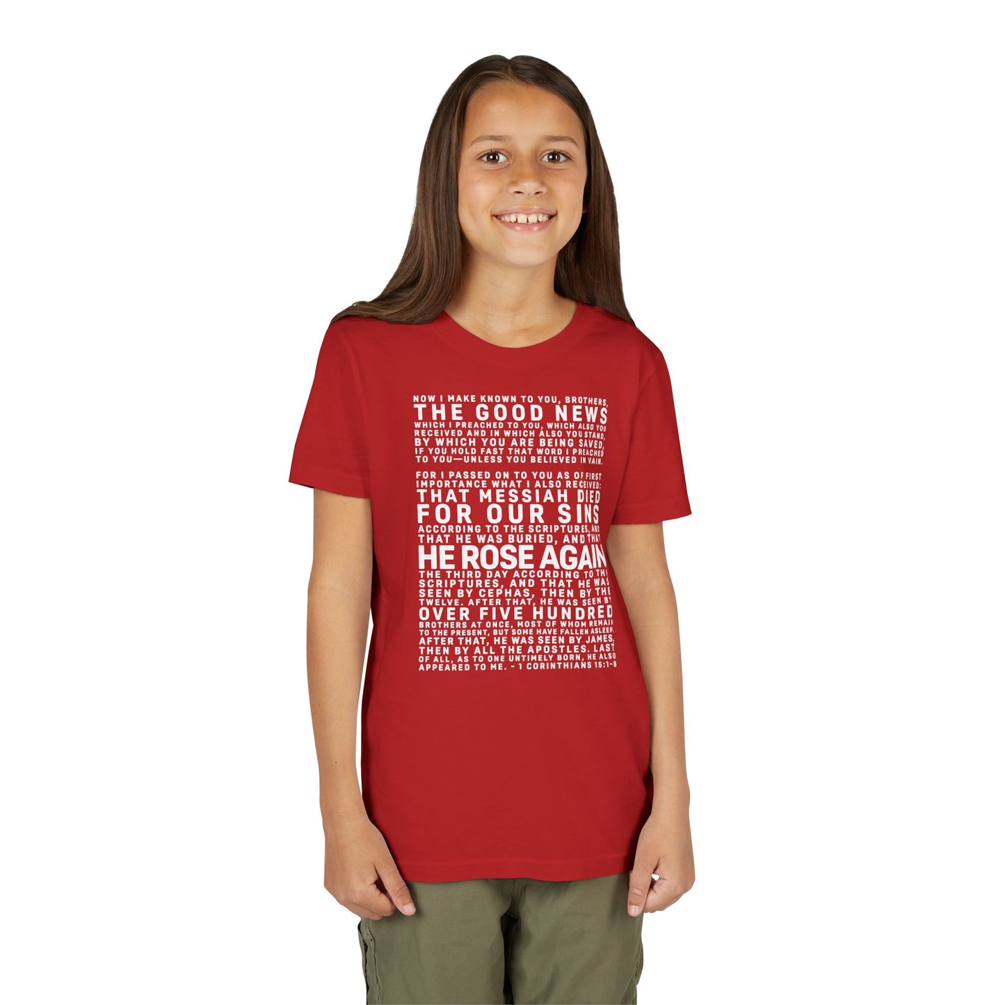 The Gospel - Youth Short Sleeve Tee - Back Text, Light-Lettered Edition - (22 Colors)