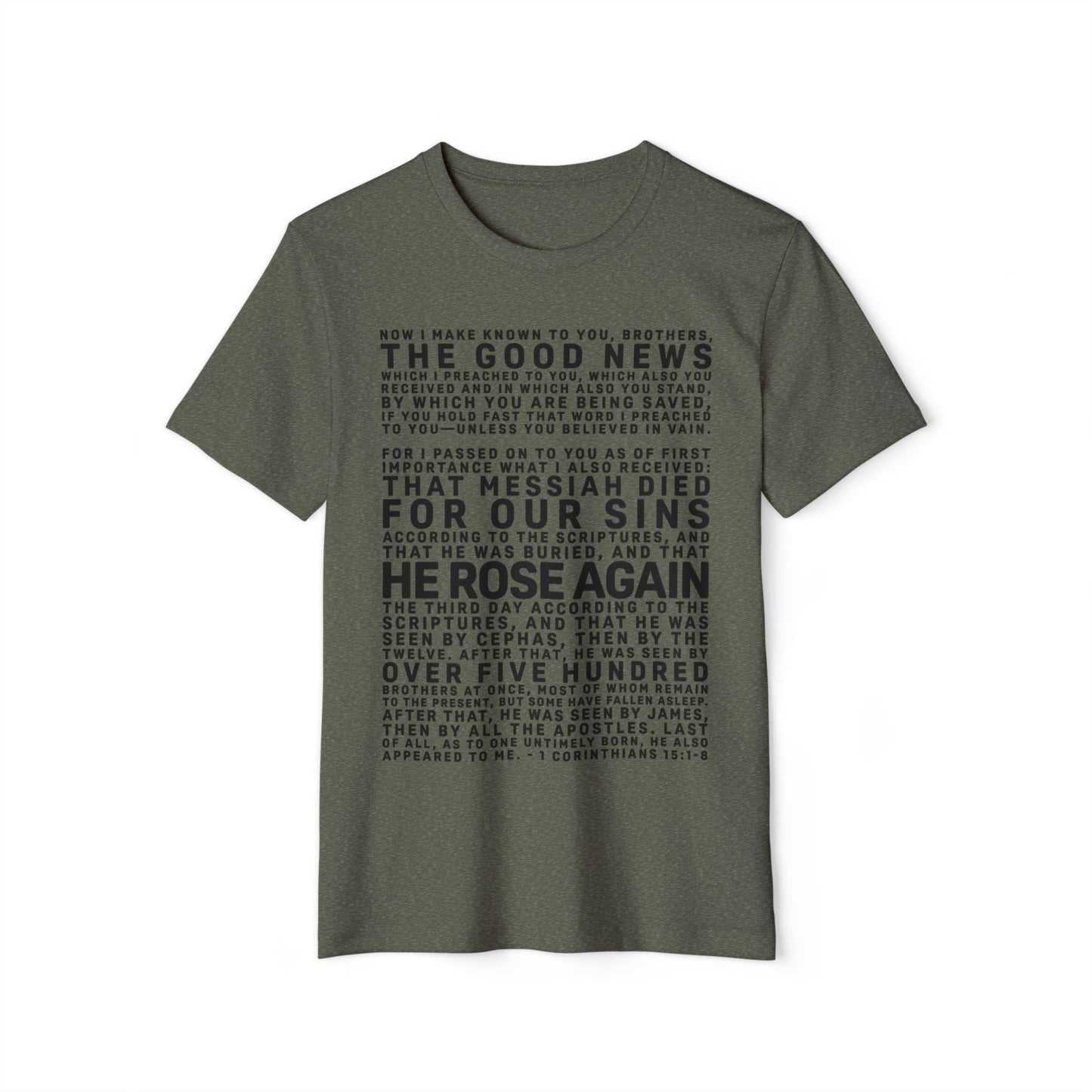 The Gospel - Adult Unisex Premium Organic Tee - Front Text, Dark-Lettered Edition - (7 Colors)
