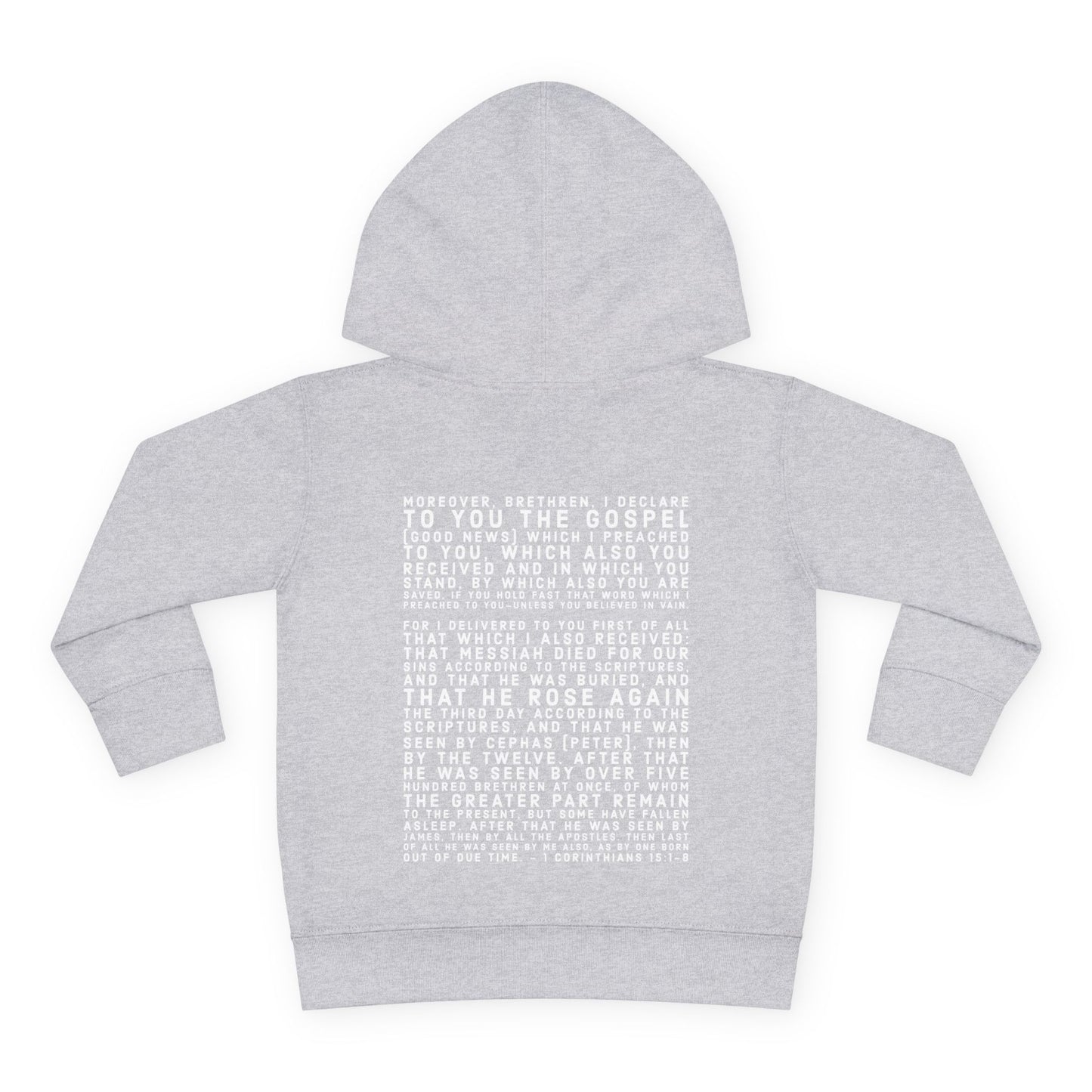 'I declare to you the gospel' - Back Text, Light Lettered Edition - (15 Color Options) - Toddler Pullover Fleece Hoodie