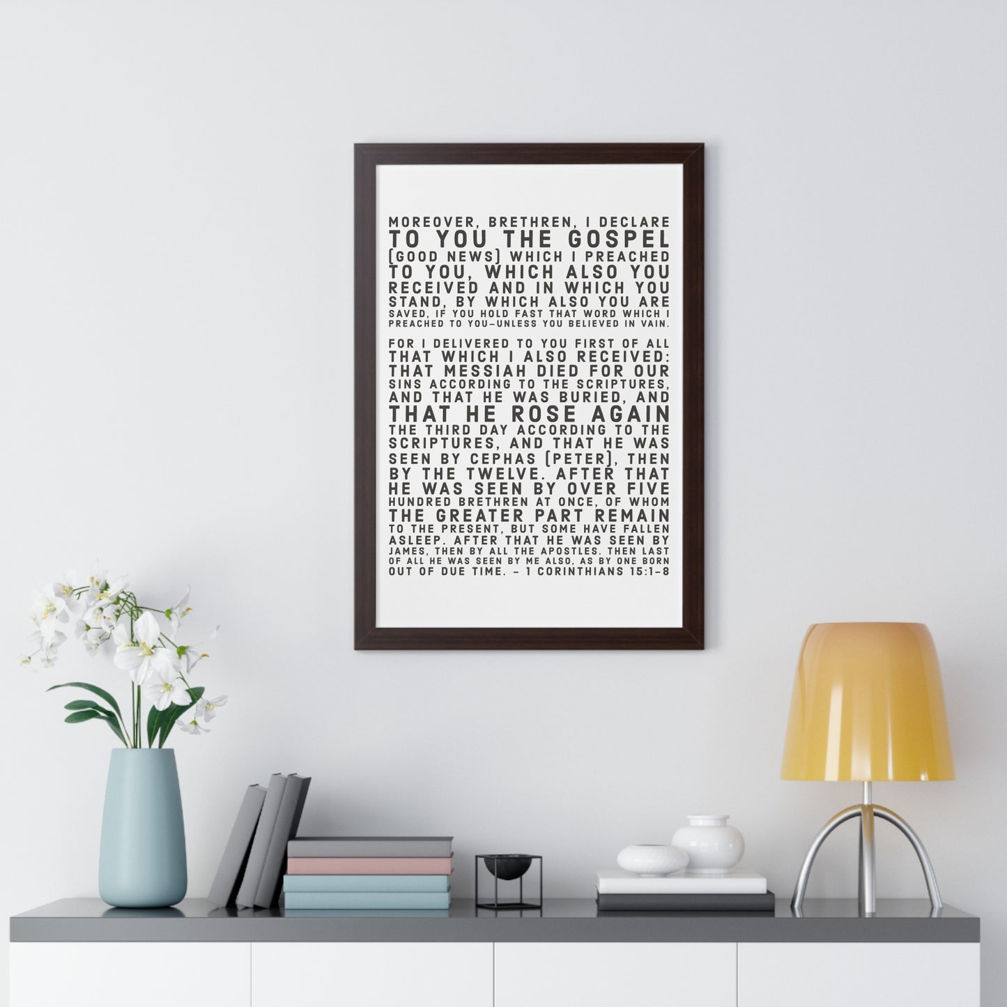 'I declare to you the gospel' - (4 Size and 3 Frame Color Options) - Framed Vertical Poster