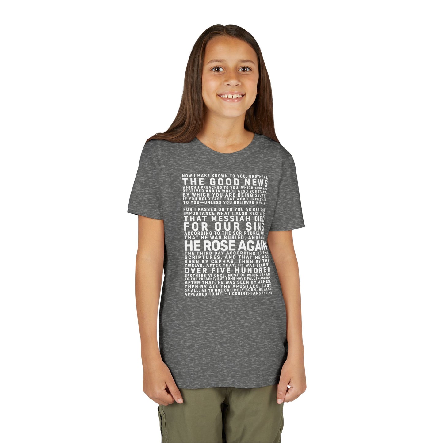 The Gospel - Youth Short Sleeve Tee - Back Text, Light-Lettered Edition - (22 Colors)