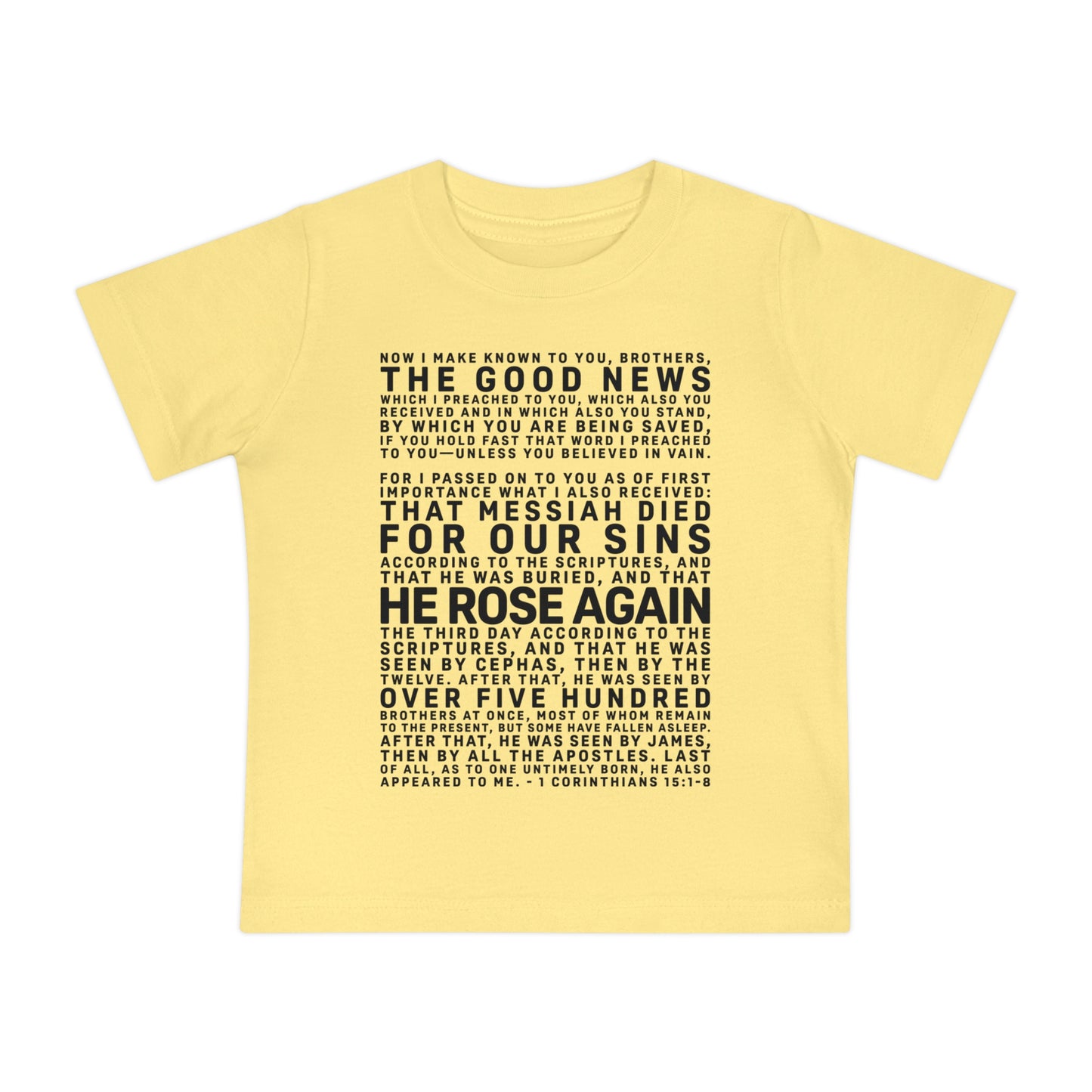 The Gospel - Infant (3M-24M) Short Sleeve Tee - Front Text, Dark-Lettered Edition - (6 Colors)