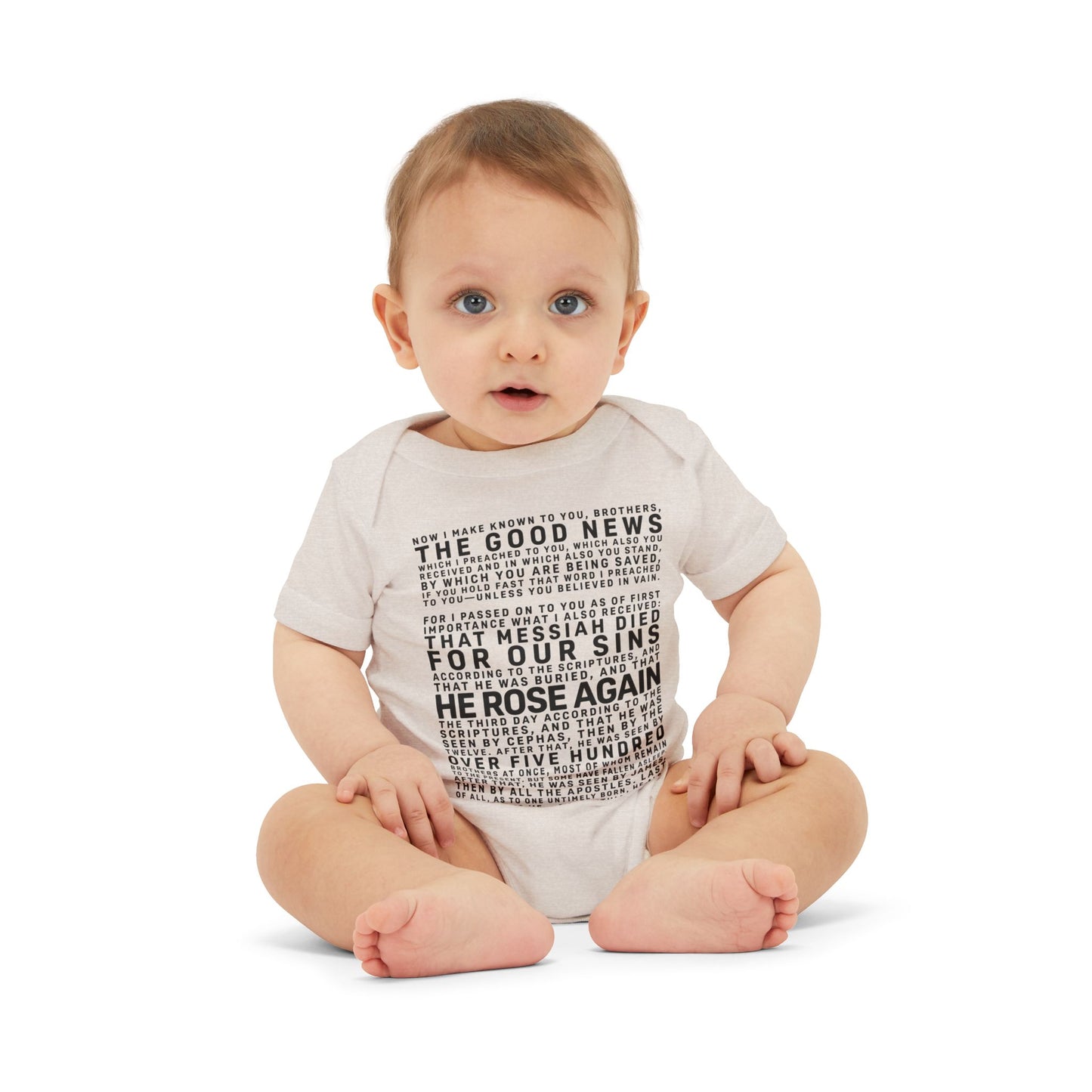 The Gospel - Infant (3M-24M) One Piece - Front Text, Dark Lettered Edition - (8 Colors)