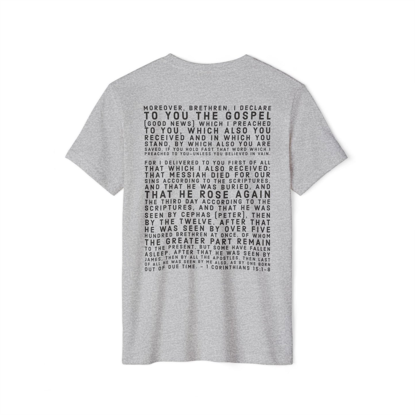 'I declare to you the gospel' - Back Text, Dark-Lettered Edition - (4 Color Options) - Adult Unisex Recycled Organic T-Shirt